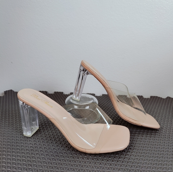 Bai Shun Clear Open Toe Chunky Heel Mules Sandals, Sz 40(EU) 9.5(US) - Picture 3 of 13